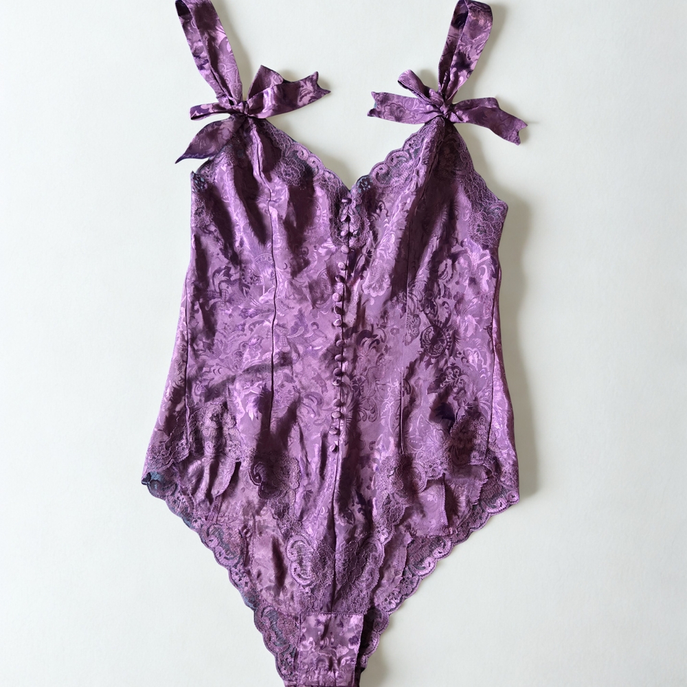 Victoria Secret Purple Lace Bodysuit with Satin Bows